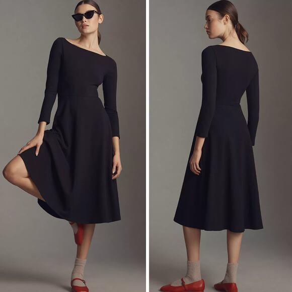 REFORMATION Wiley Knit Long Sleeve Black Dress Size Medium - Picture 1 of 9